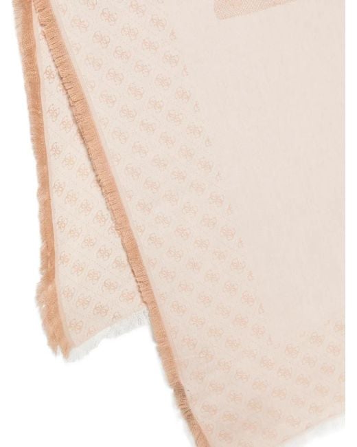 Guess White Monogram-Pattern Frayed Scarf