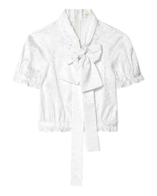 ShuShu/Tong White Lace-Up Polka Dot Top