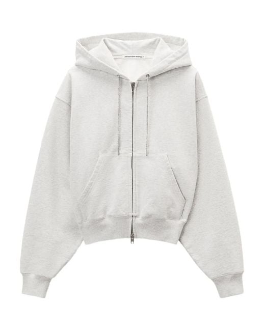 Alexander Wang White Rhinestone-Drawcord Zip-Up Hoodie