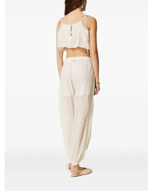 Twinset White Muslin Trousers With Lace