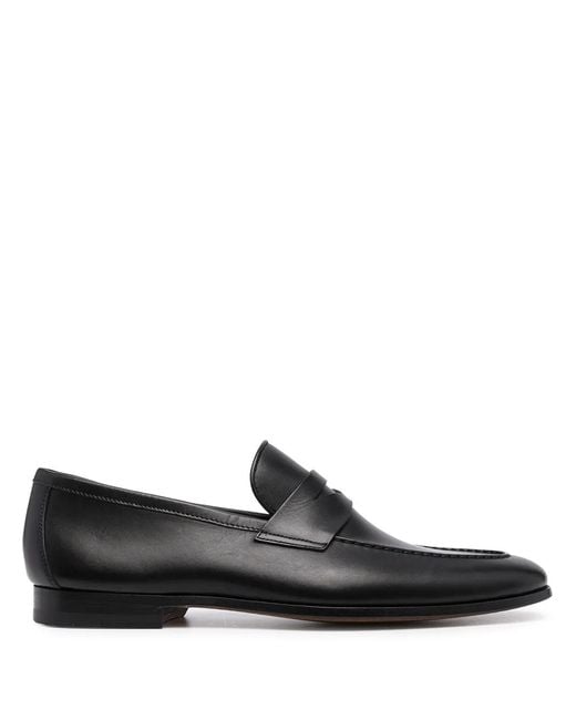 Magnanni Shoes Black Leather Penny Loafers for men