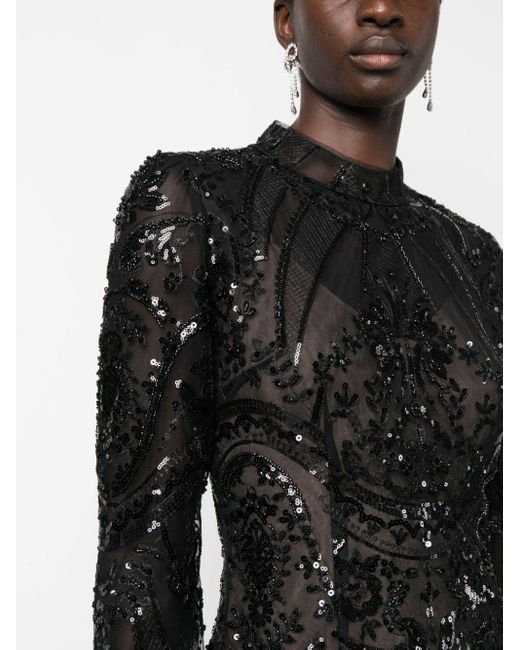 Self-Portrait Black Paisley Sequin-embellished Midi Dress