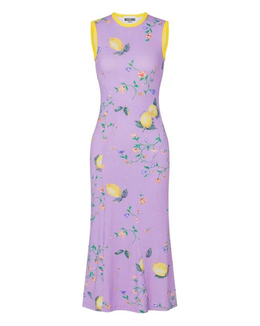 Moschino Purple Floral-Print Sleeveless Midi Dress