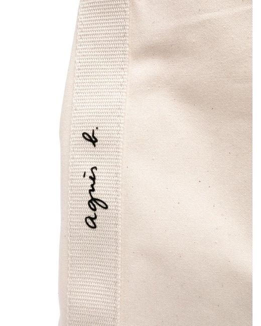 Agnes B. White Logo-Patch Canvas Tote Bag