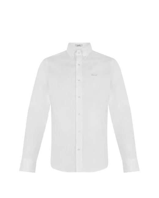 Gant White Long-Sleeve Cotton Shirt for men