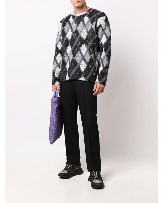 Moschino Gray Argyle-pattern Wool-blend Jumper for men