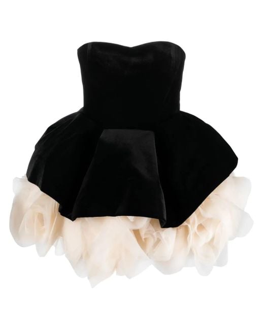 Ana Radu Black Petal-Layer Velvet Mini Dress