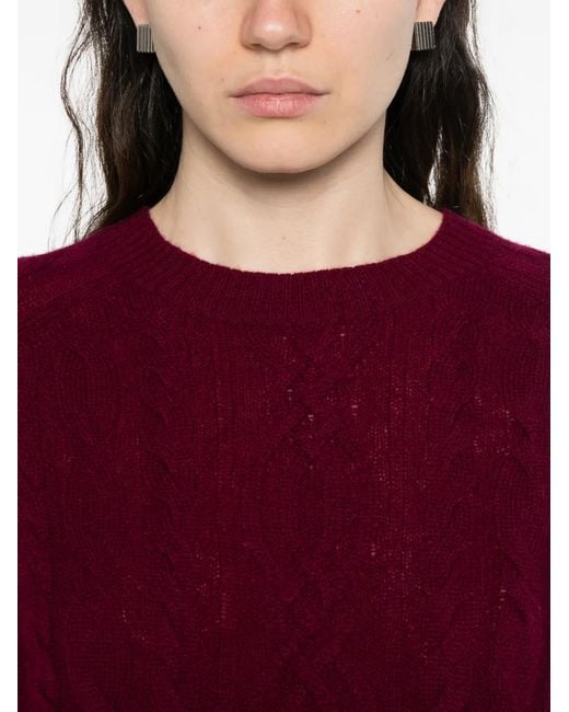 Bompard Purple Cable-Knit Round-Neck Sweater