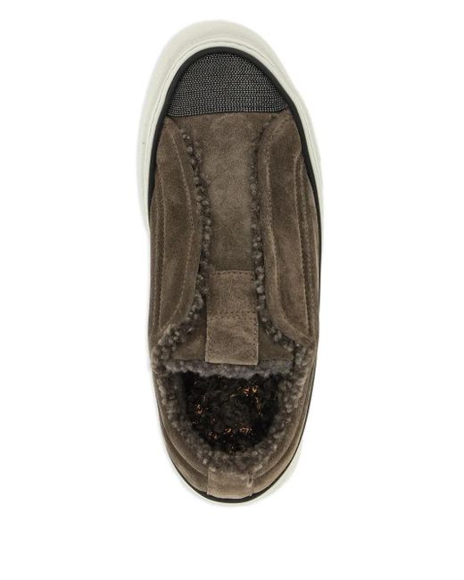 Brunello Cucinelli Brown Sneakers mit Shearling-Besatz