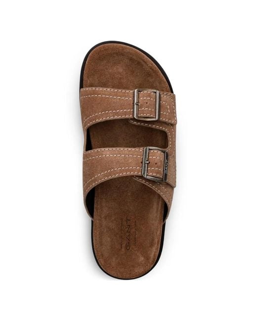 Gant Brown Buckle-Fastening Suede Slides for men