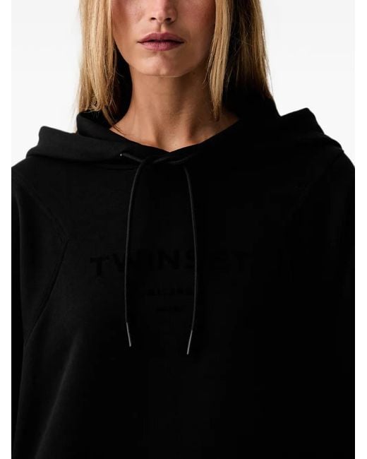 Twinset Black Logo-Embroidered Drawstring Jumpsuit