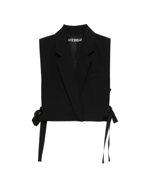 Lutz Huelle Black Section Cropped Side-Tie Top