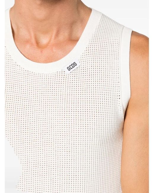 Gcds White Waffle-Knit Sleeveless Jumper for men