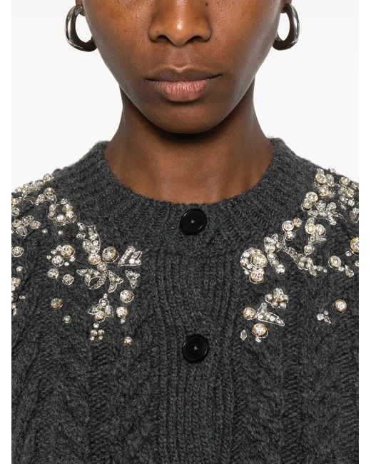 McQueen Black Crystal-Embellished Cable-Knit Cardigan