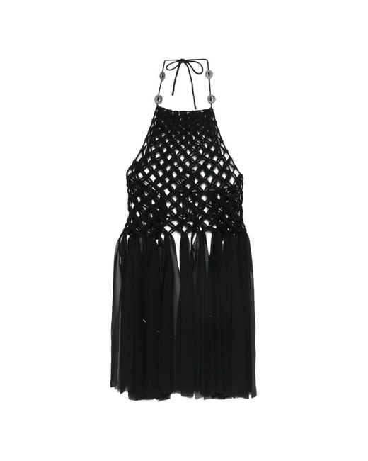 Pinko Black Macramé-Knit Top