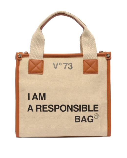 V73 Natural Logo-Detail Top-Handle Tote Bag