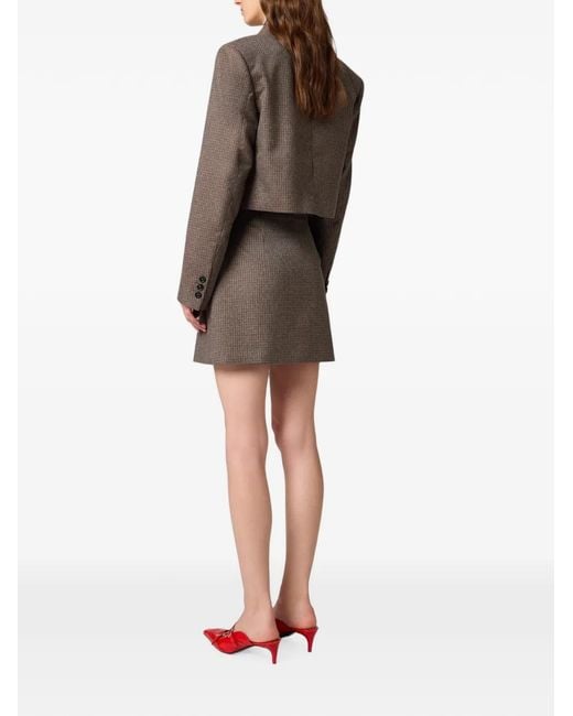 MSGM Brown Houndstooth-Pattern Patch-Detail Mini Skirt