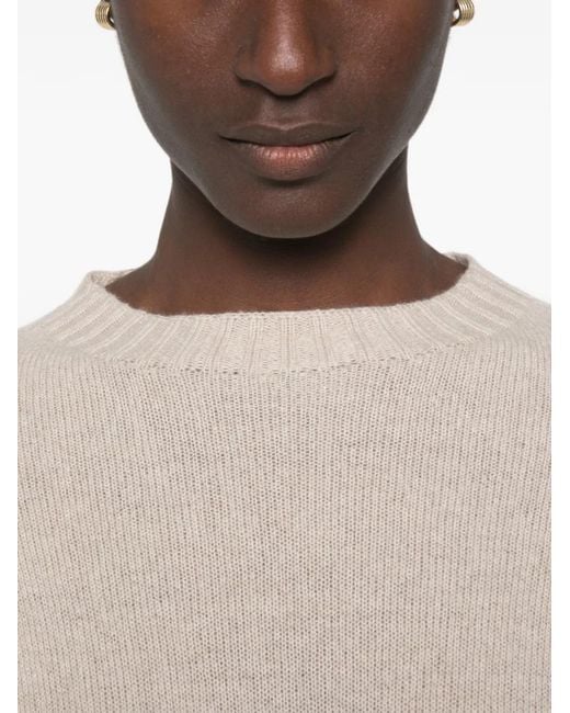 Aragona White Ribbed-Trim Crew Neck Sweater