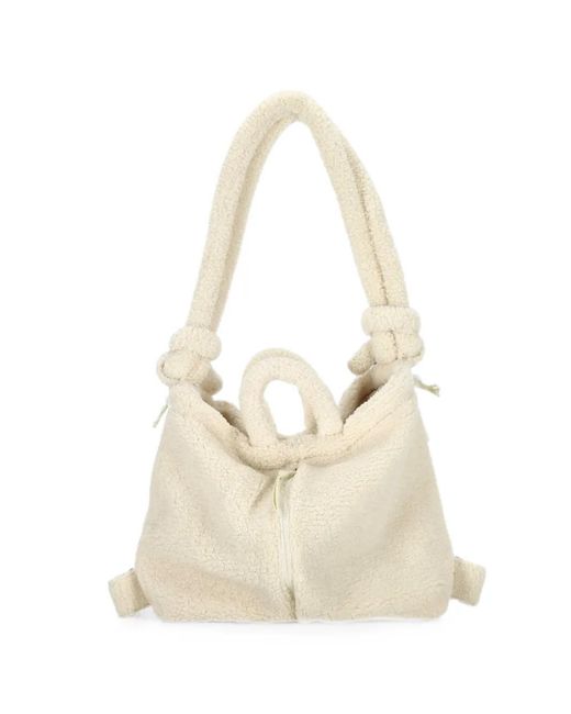 ölend White Mini Ona Knot-Detail Sherpa Shoulder Bag