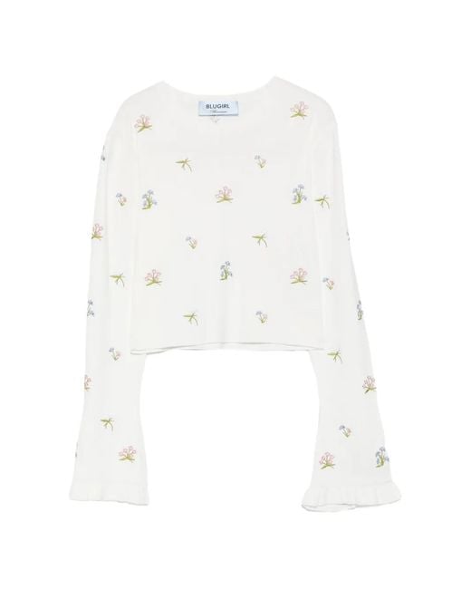 Blugirl Blumarine White Floral-Embroidered T-Shirt