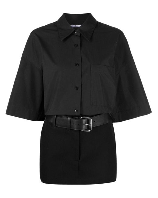 Robe-chemise courte à taille ceinturée Alexander Wang en coloris Black
