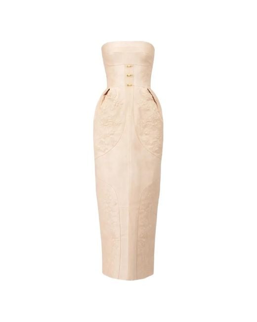 Georges Hobeika White Corset Floral Midi Dress