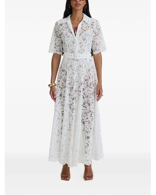 MOOS STUDIO White Reverie Belted Floral-Lace Maxi Dress