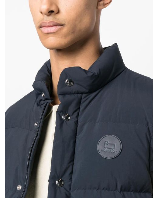 Woolrich Blue High-Neck Padded Gilet for men