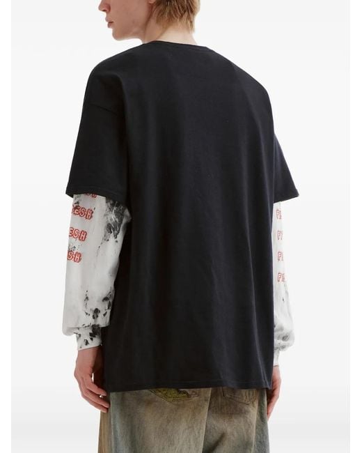 WESTFALL Black Graphic-Print Layered-Sleeve T-Shirt for men