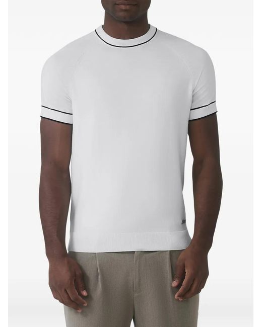Mauvais White Contrast-Trim Knitted T-Shirt for men