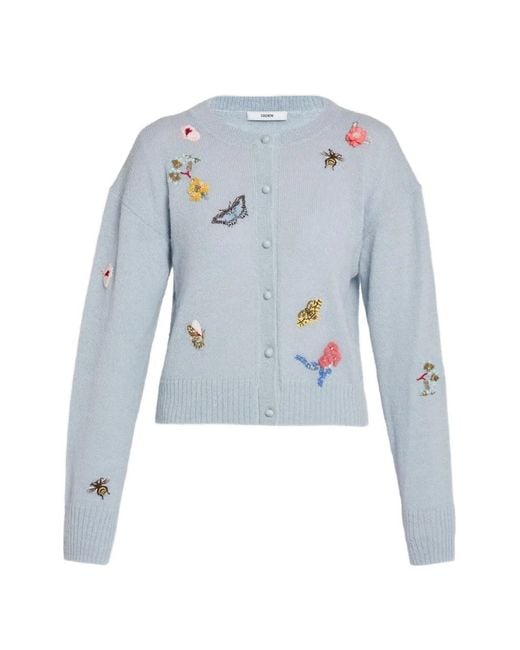 Erdem Blue Floral-Embellished Crew-Neck Cardigan