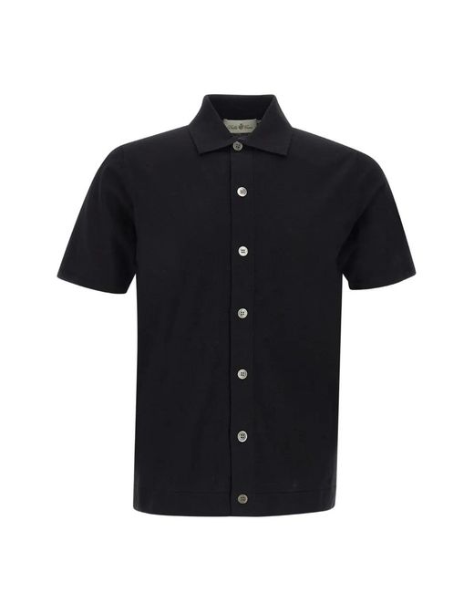 Della Ciana Black Short-Sleeve Cotton-Knit Shirt for men