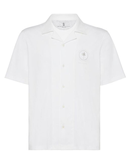Brunello Cucinelli White Logo-print Cotton Shirt for men