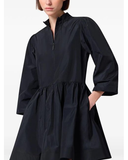 MSGM Blue High-Neck Gathered-Skirt Mini Dress
