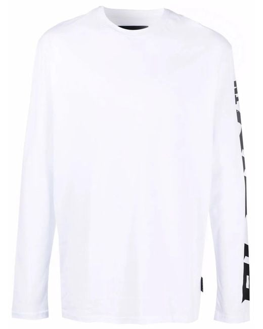 Philipp Plein White Round Neck Long-Sleeved T-Shirt for men