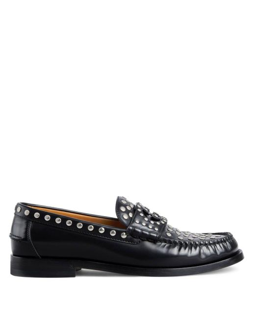 Gucci Interlocking G Stud-embellished Loafers in Black for Men | Lyst