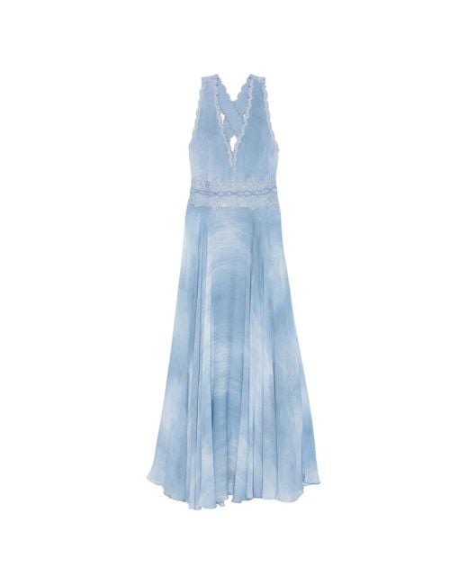 ERMANNO FIRENZE Blue Lace-Trim V-Neck Maxi Dress