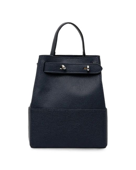 Silvian Heach Blue Pebbled Leather Turn-Lock Backpack