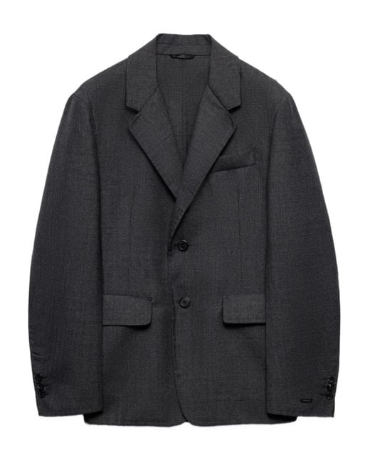 Prada Black Single-Breasted Wool Blend Jacket for men