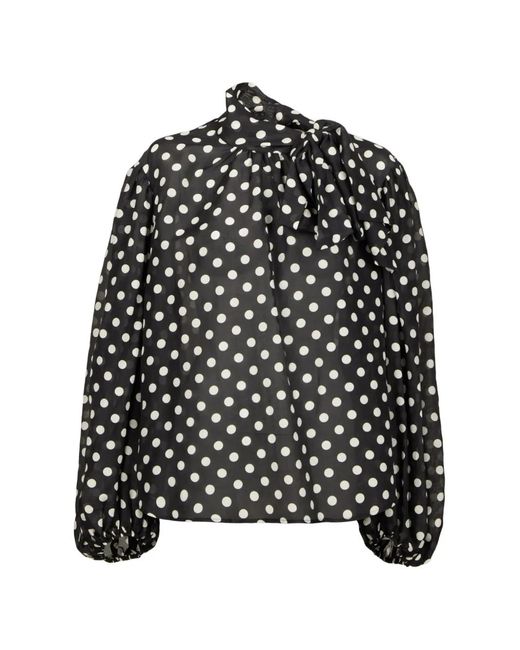 Hannes Roether Black Polka-Dot Tie-Neck Blouse