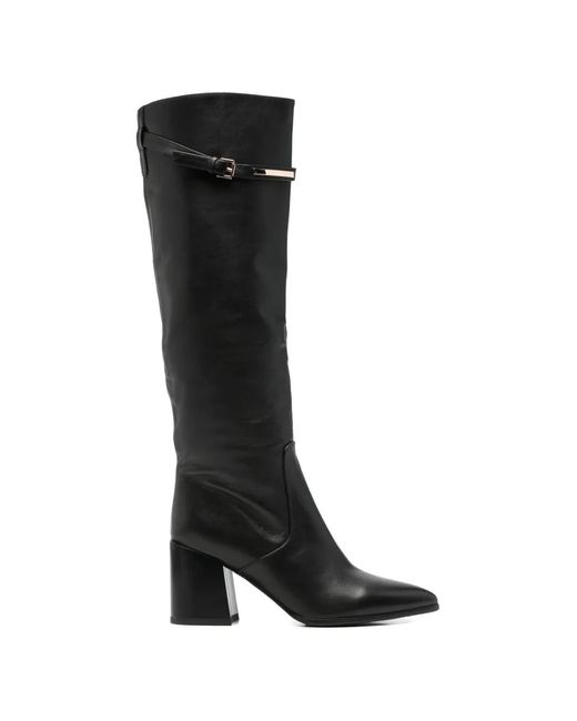 ADRIANNA FERETTI Black Buckle-Detail Pointed-Toe Boots