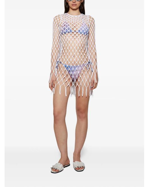 Christopher Esber White Mesh Fringe Mini Dress