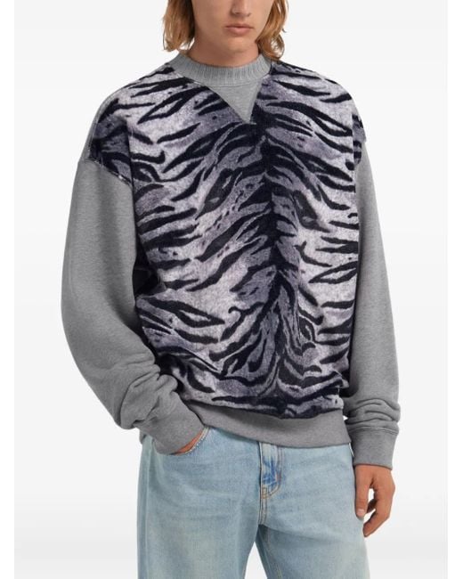Roberto Cavalli Gray Zebra-Print Sweatshirt for men