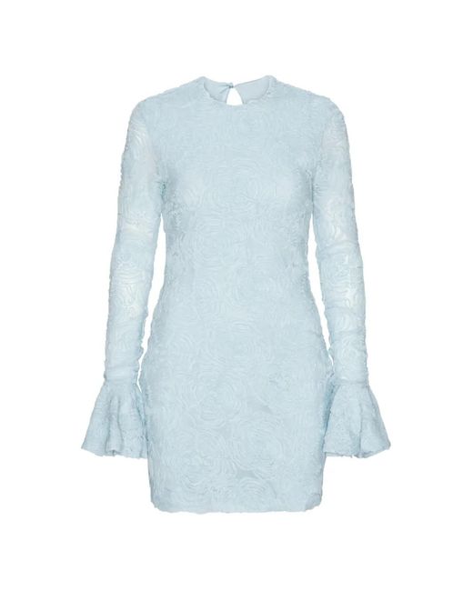 ROTATE BIRGER CHRISTENSEN Blue Fitted Mini Dress With Floral Design And Ruffled Cuffs