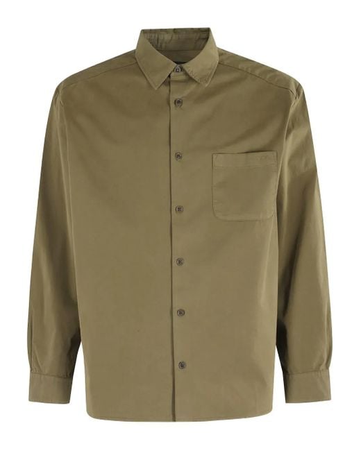 A.P.C. Green Embroidered-Logo Button-Down Shirt for men