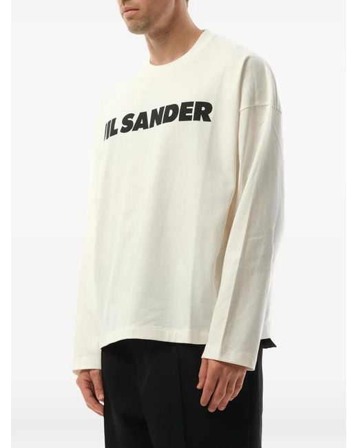 Jil Sander White Logo-Print Long-Sleeve T-Shirt for men