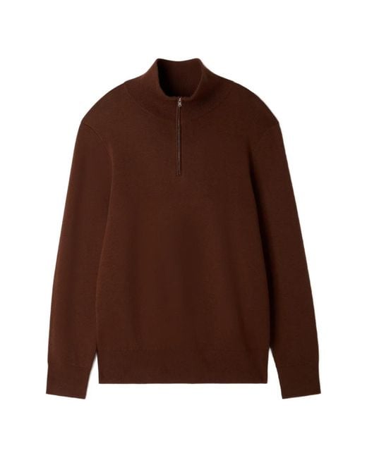 Sandro Brown Quarter-Zip Stand-Up Collar Sweater for men