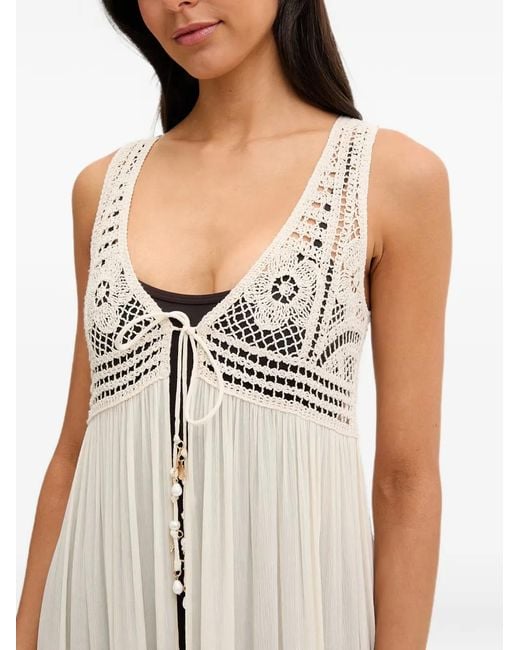 Twinset Natural Crochet-Knit Midi Beach Dress