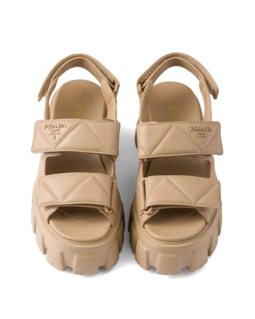 Prada 55 Mm Monolith Sandalen in het Natural