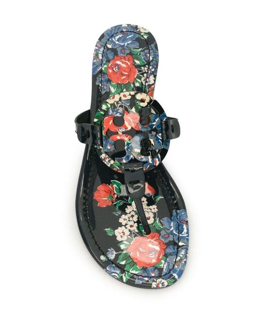 Tory burch Cecile Floral Leather Mid-heel Sandals in Multicolor (multi) | Lyst